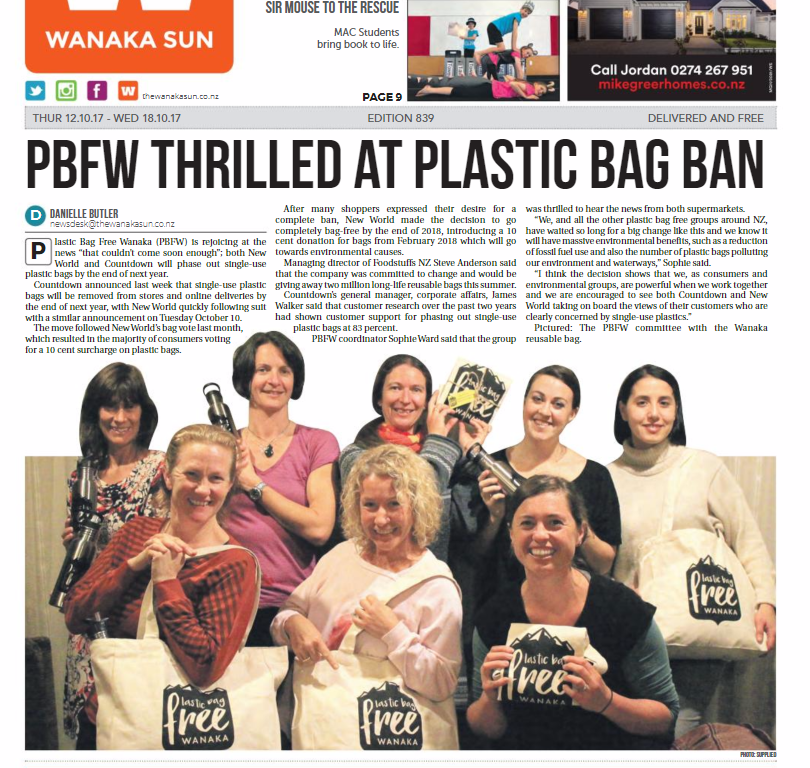 Plastic Free Wanaka in the Wanaka Sun