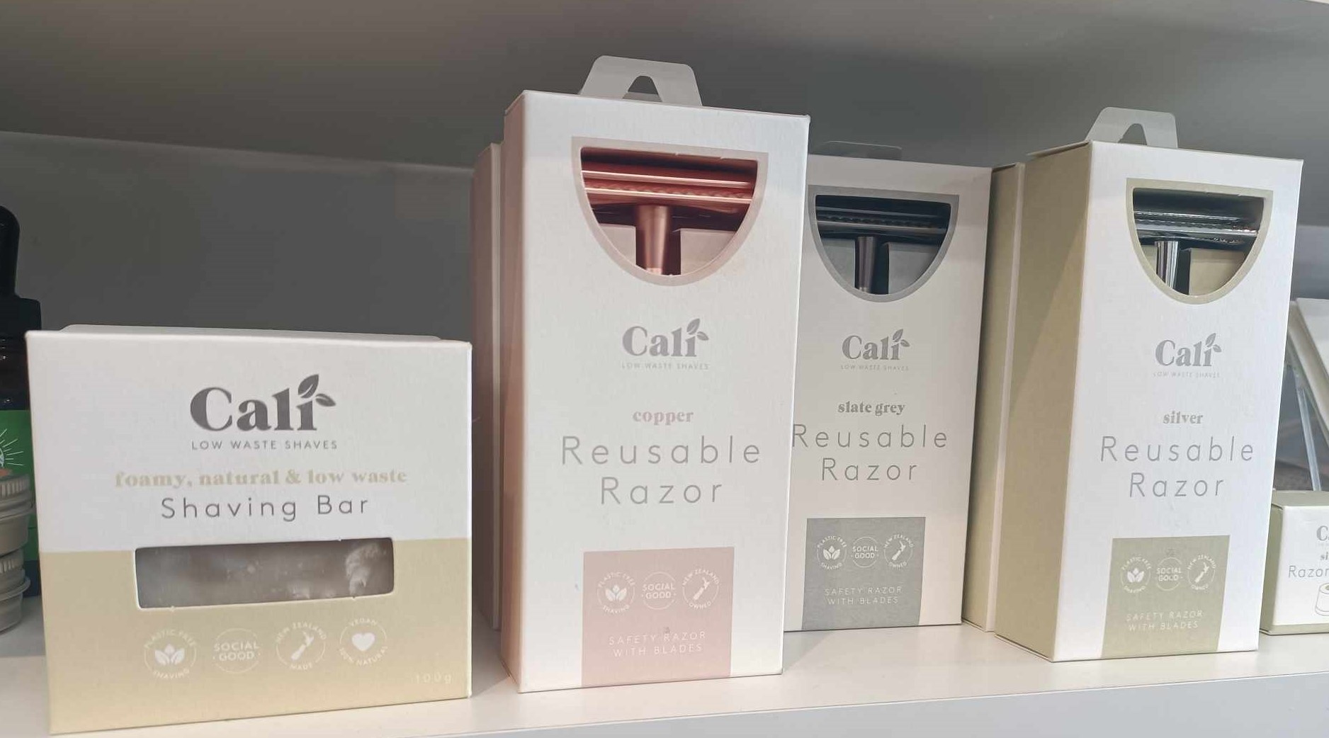 Cali Woods personal care products in Wanaka including a razor and shaving bar