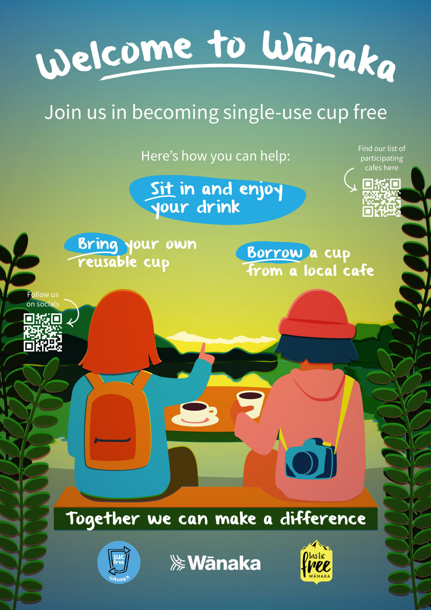 Plastic Free Wanaka Single Use Cup Free Promotional Poster